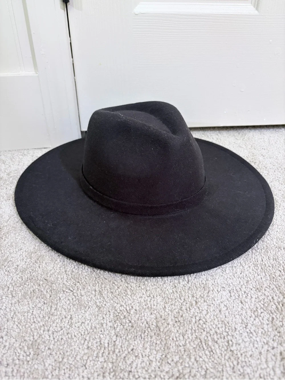 Black Wide Brim Felt Fedora Hat - Women Accessories
